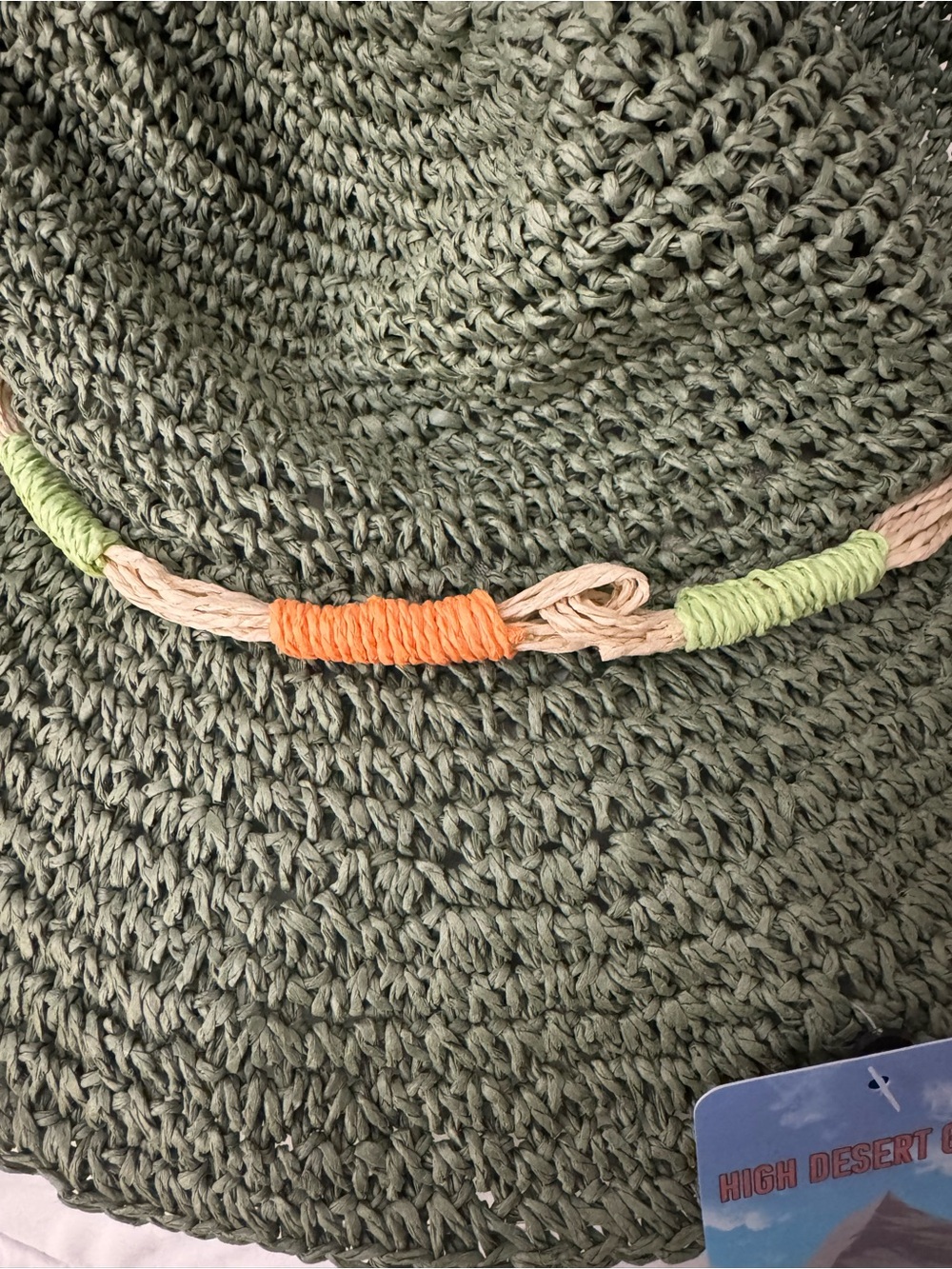 Olive Green Crocheted Wide Brim Sun Hat - Picture 3 of 7